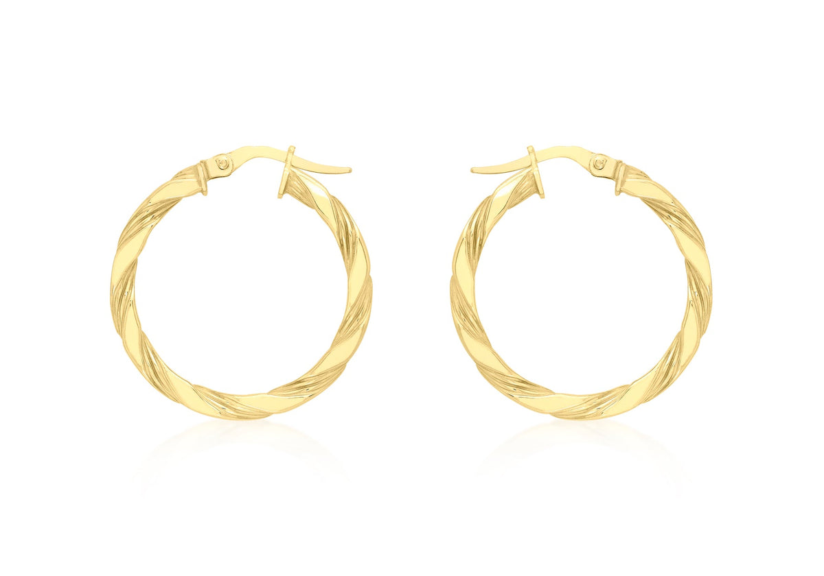9ct Yellow Gold Flat Twist Hoops 20 mm