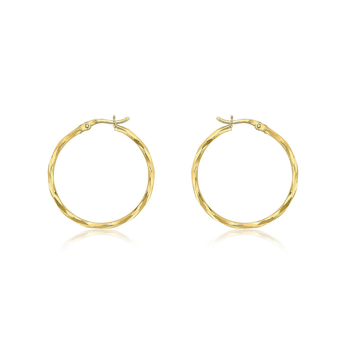 9ct Yellow Gold Diamond Cut Hoop Earrings 28mm