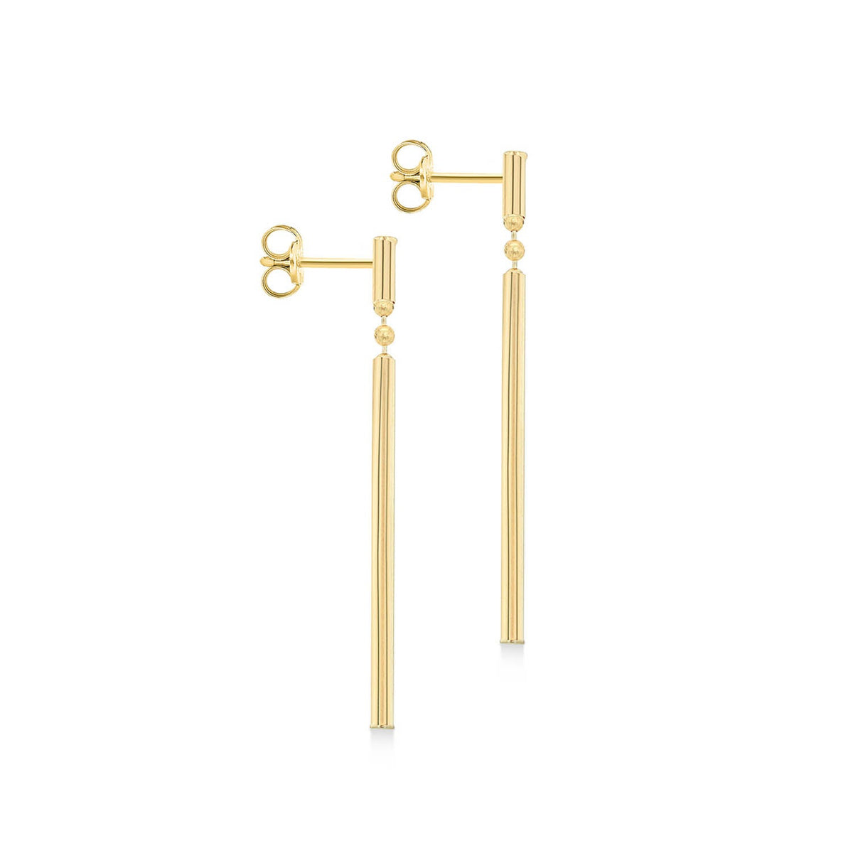 9ct Yellow Gold Round Bar Drop Earrings 41mm