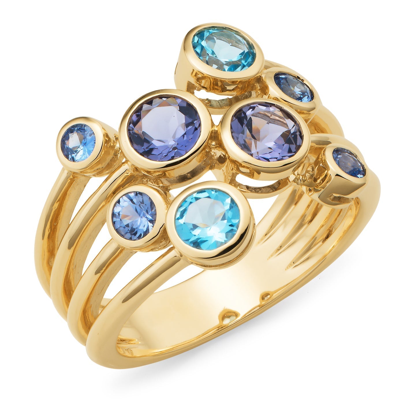 Lolite, Ceylon Sapphire & Blue Topaz Ring in 18ct Yellow & White Gold