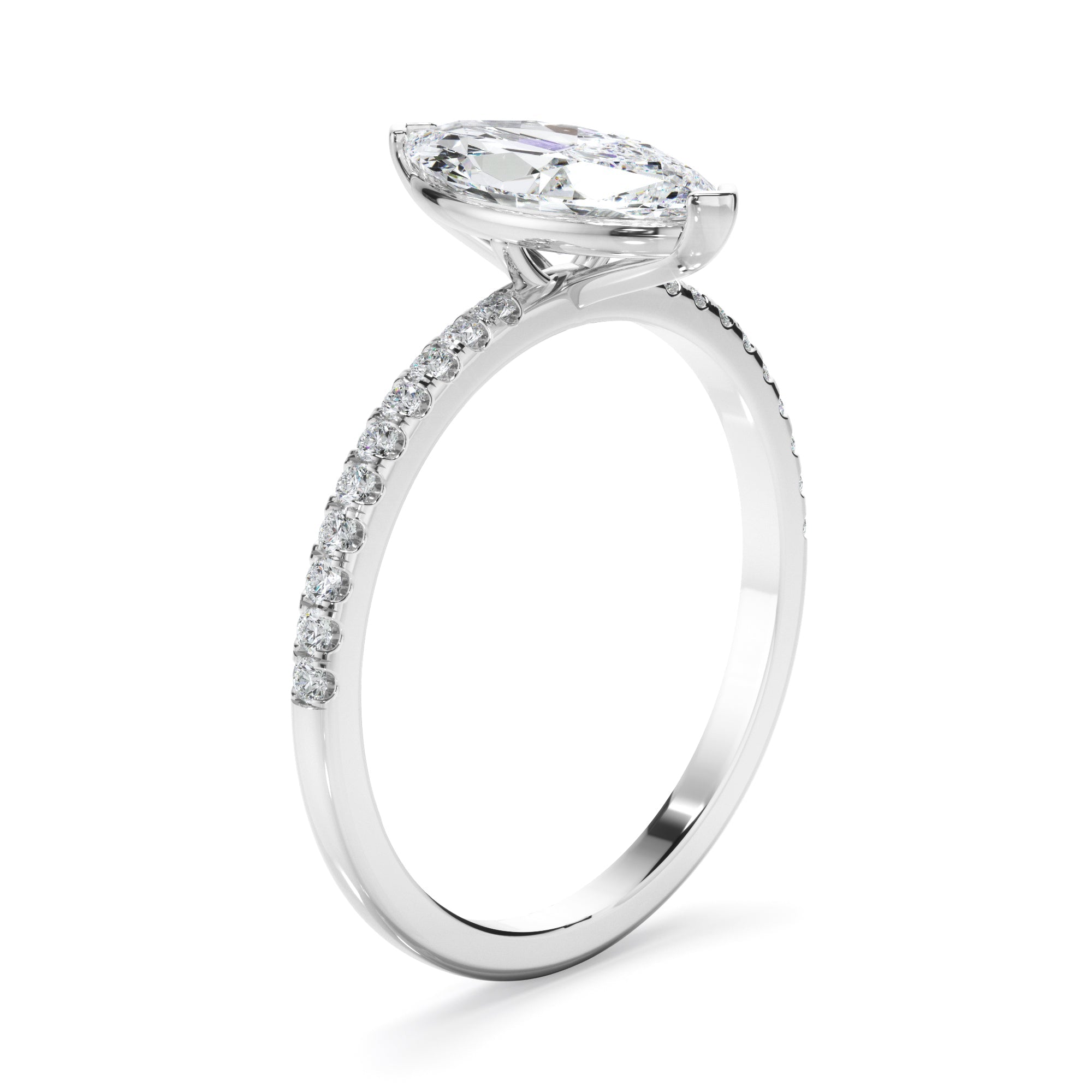 Marquise Cut Diamond Engagement Ring With Pave Band