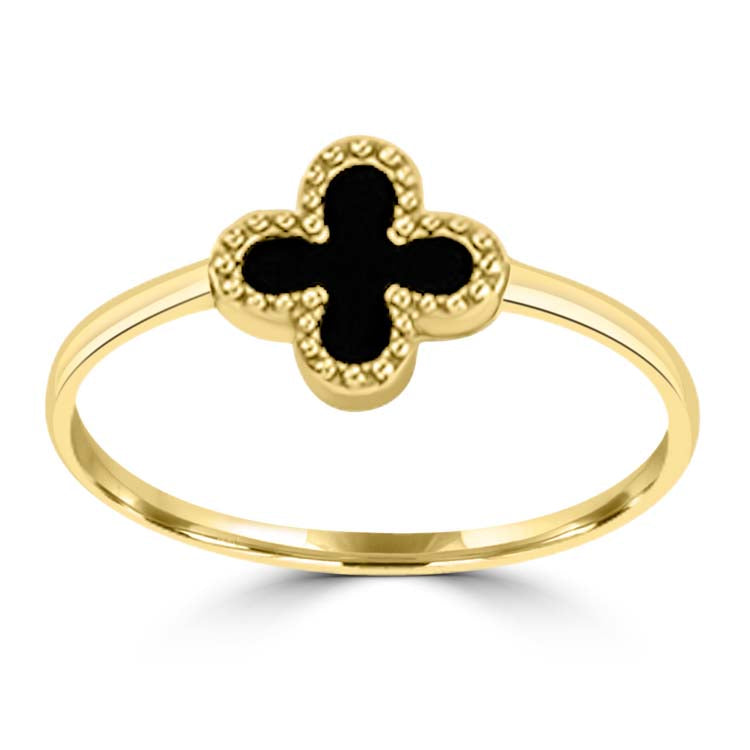 9ct Yellow Gold Black Onyx Clover Ring
