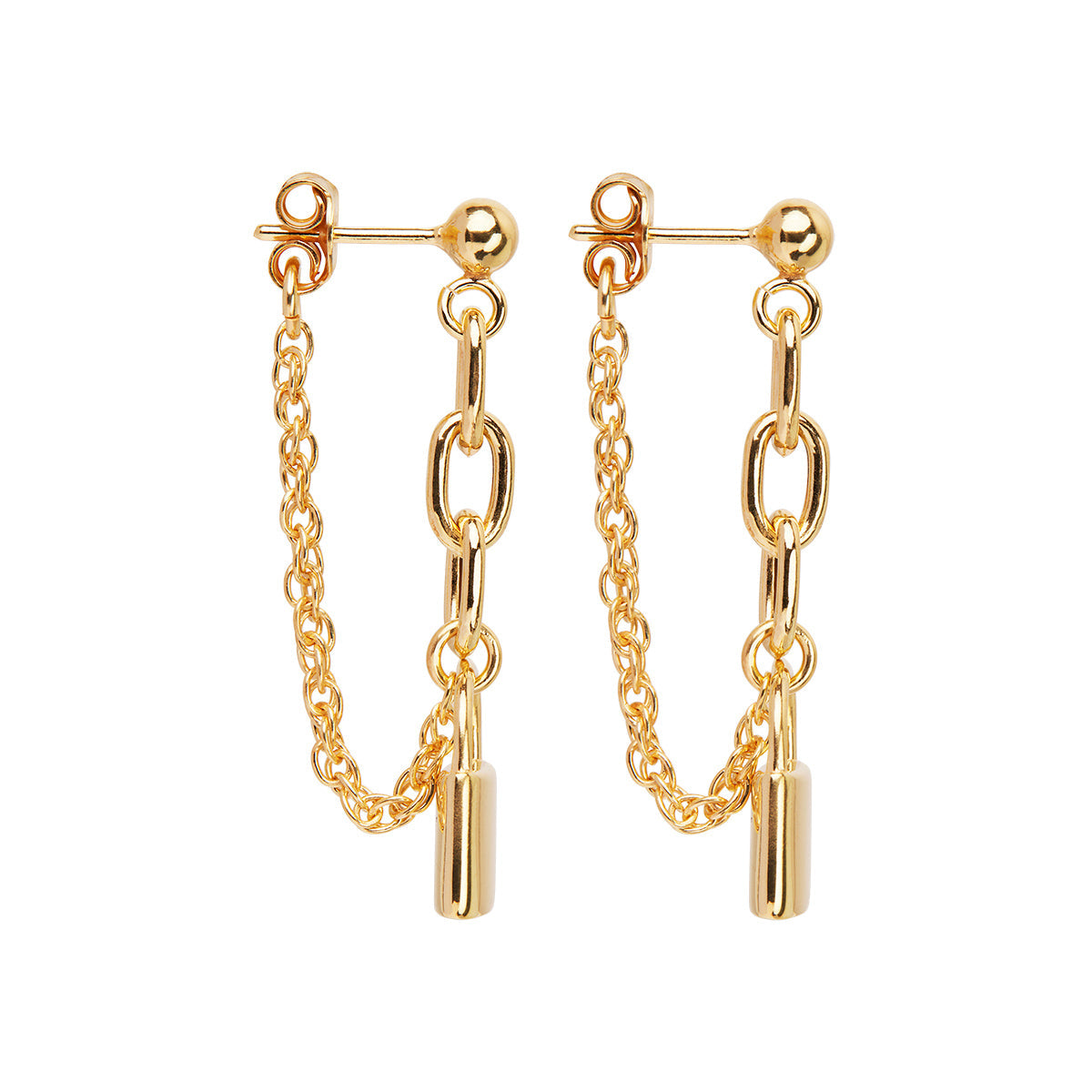 NAJO Love Lock Yellow Gold Chain Stud Earrings