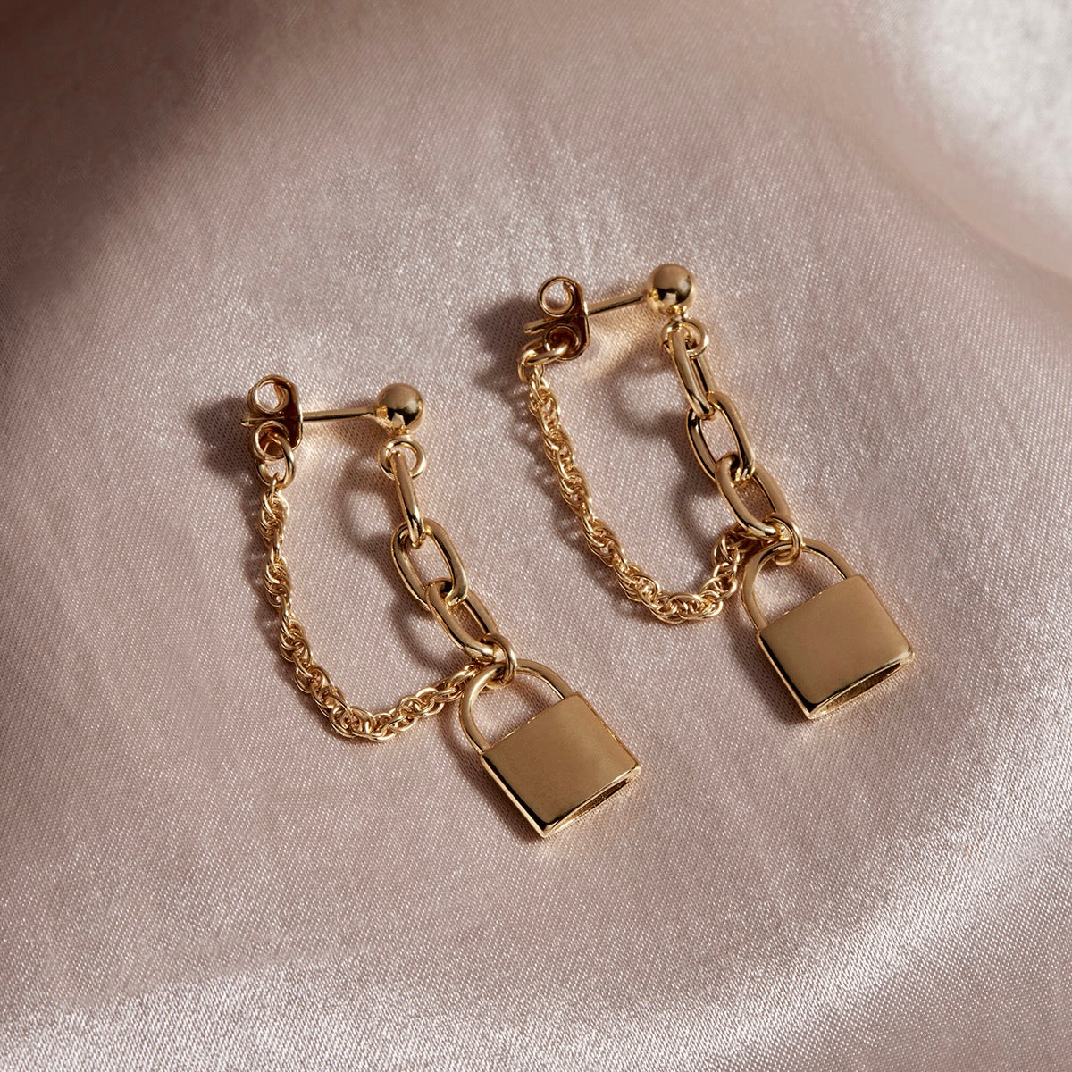 NAJO Love Lock Yellow Gold Chain Stud Earrings