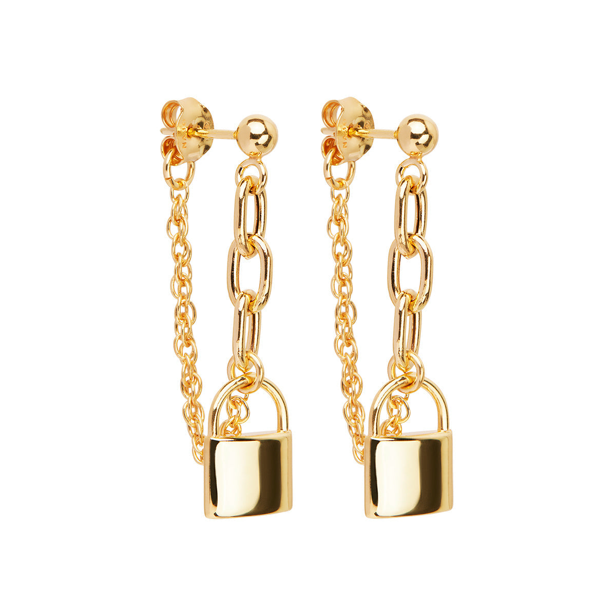 NAJO Love Lock Yellow Gold Chain Stud Earrings