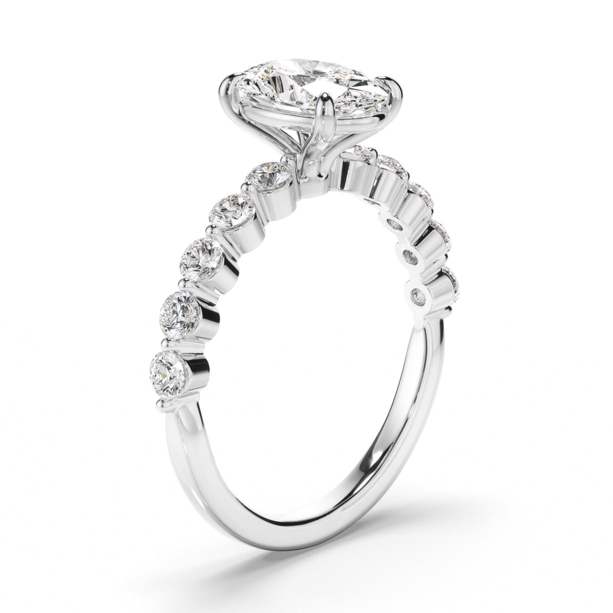 Oval Cut Diamond Engagement Ring with Diamond Sides