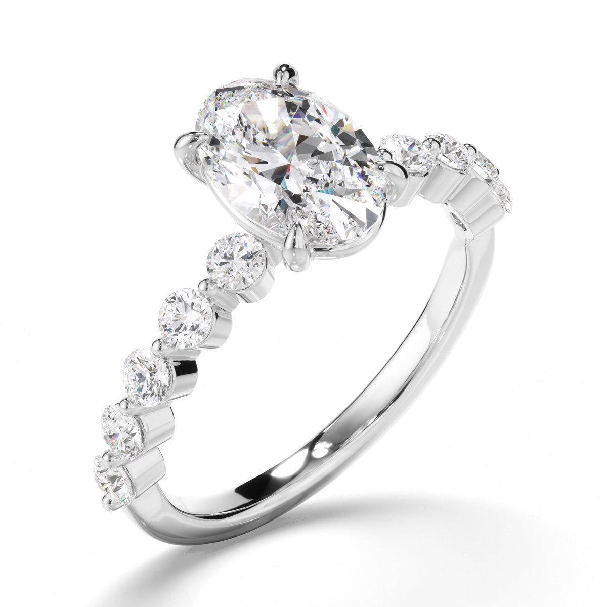 Oval Cut Diamond Engagement Ring with Diamond Sides