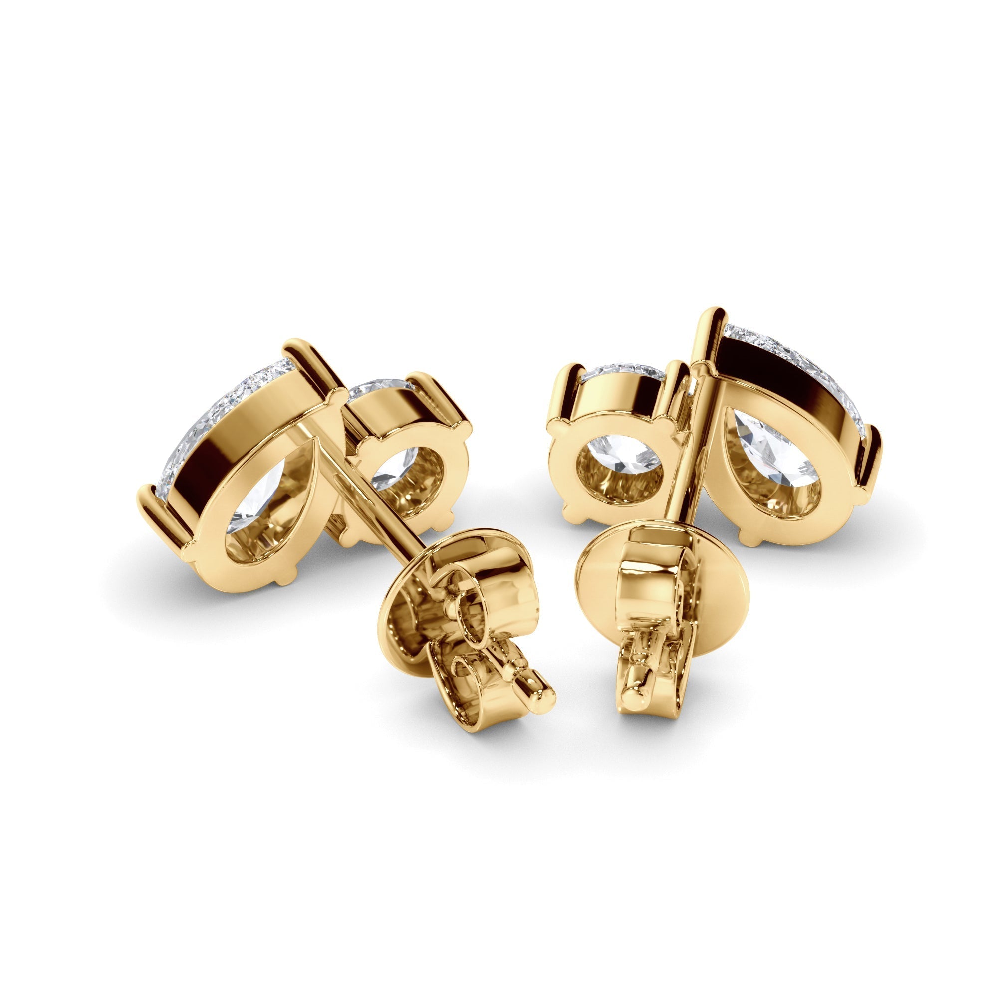 Pear & Round Brilliant Cut Diamond Toi et Moi Stud Earrings