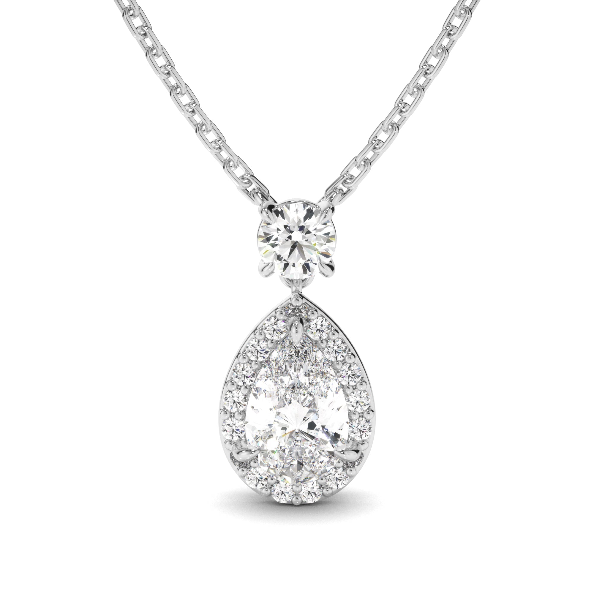 Pear Cut Diamond Halo Drop Pendant