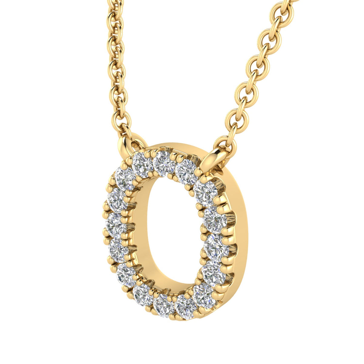 9ct Yellow Gold Diamond Initial 'O' Necklace