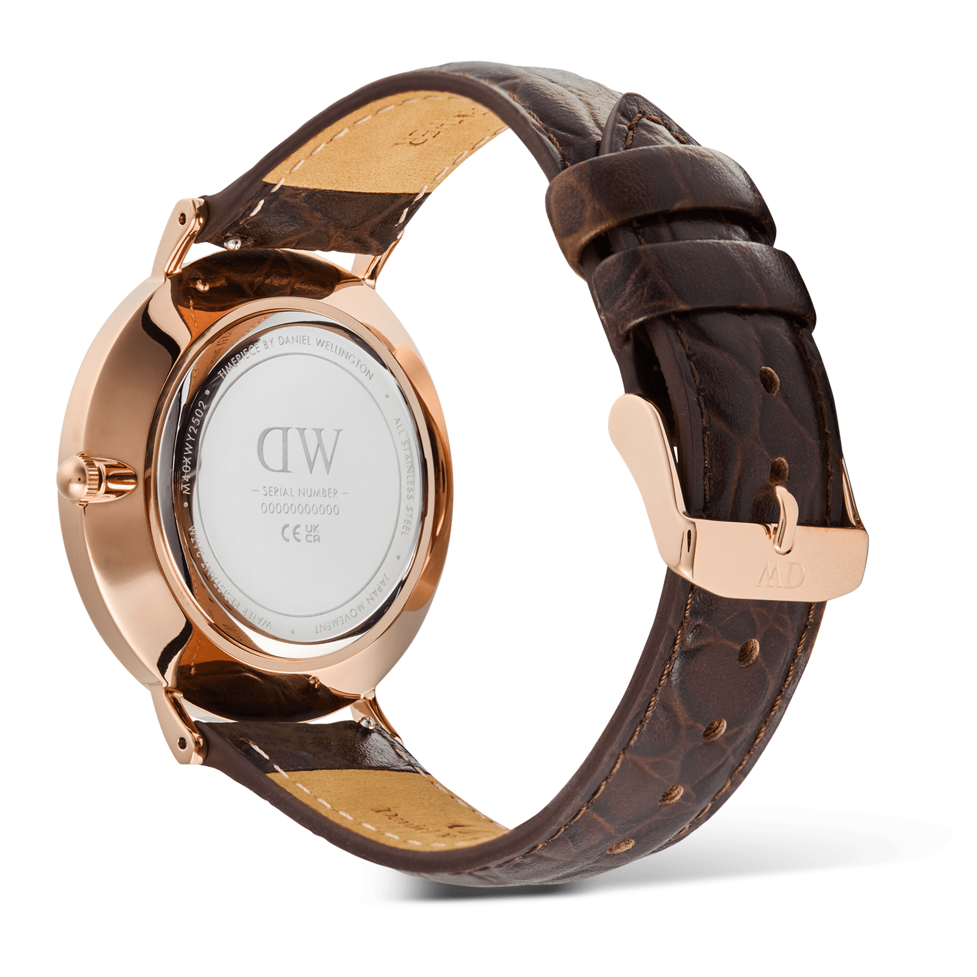 Daniel Wellington Classic Roman Numerals Date Dark Brown Croc Belly Rose Gold