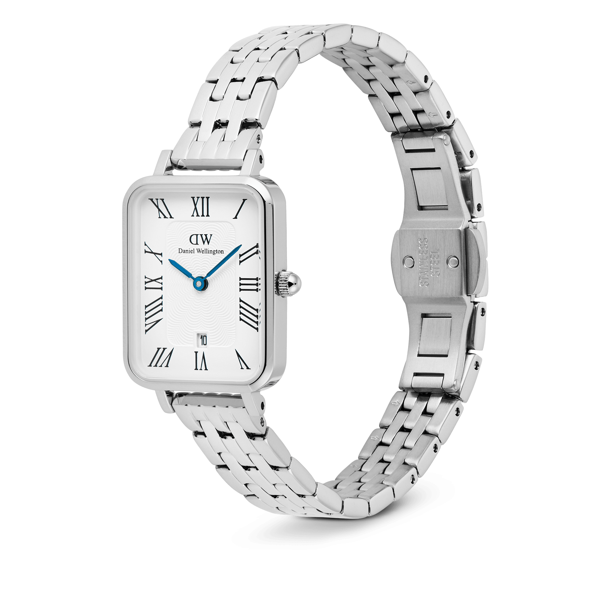 Daniel Wellington Quadro Roman Numerals Date 5-link Silver