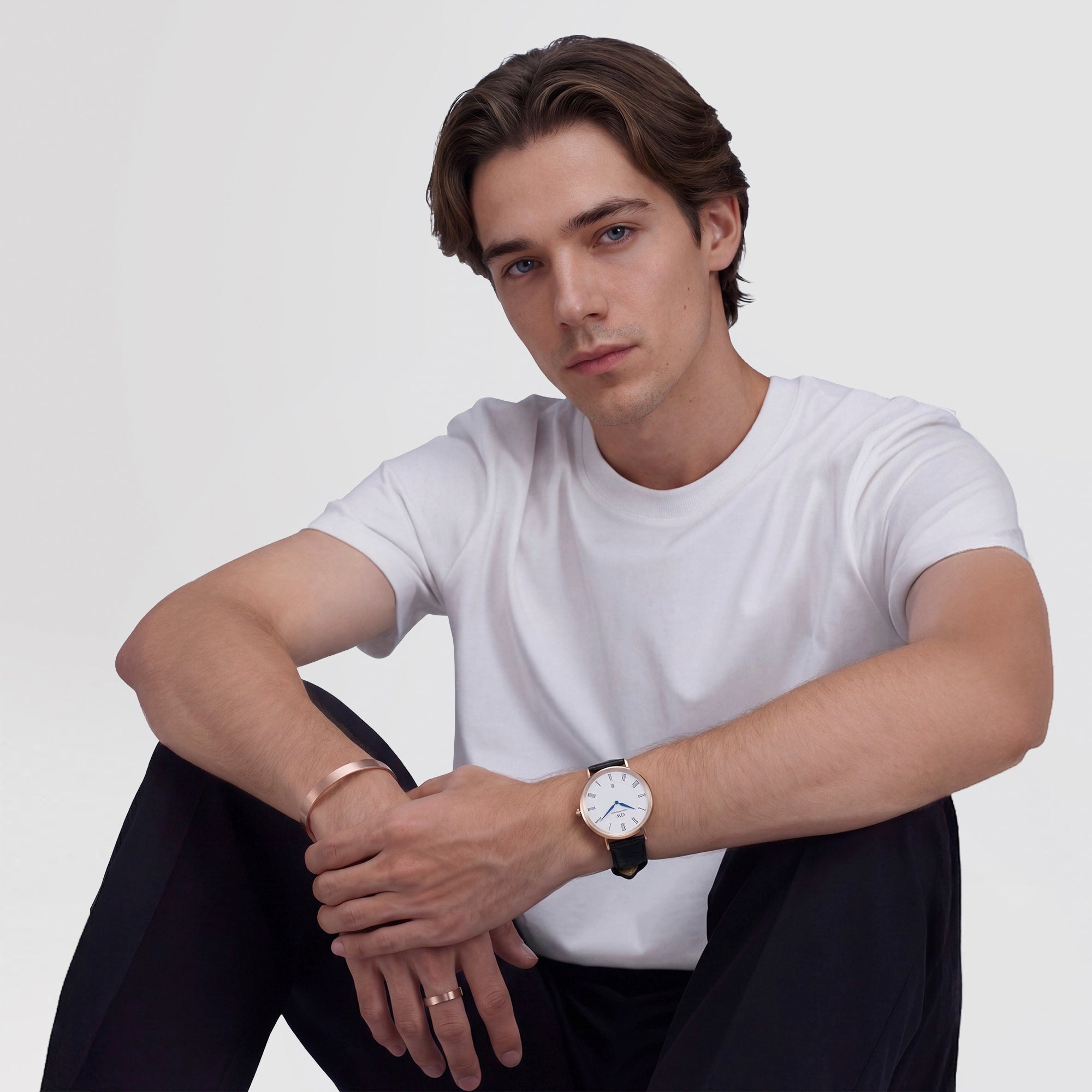 Daniel Wellington Classic Roman Numerals Date Black Croc Belly Rose Gold