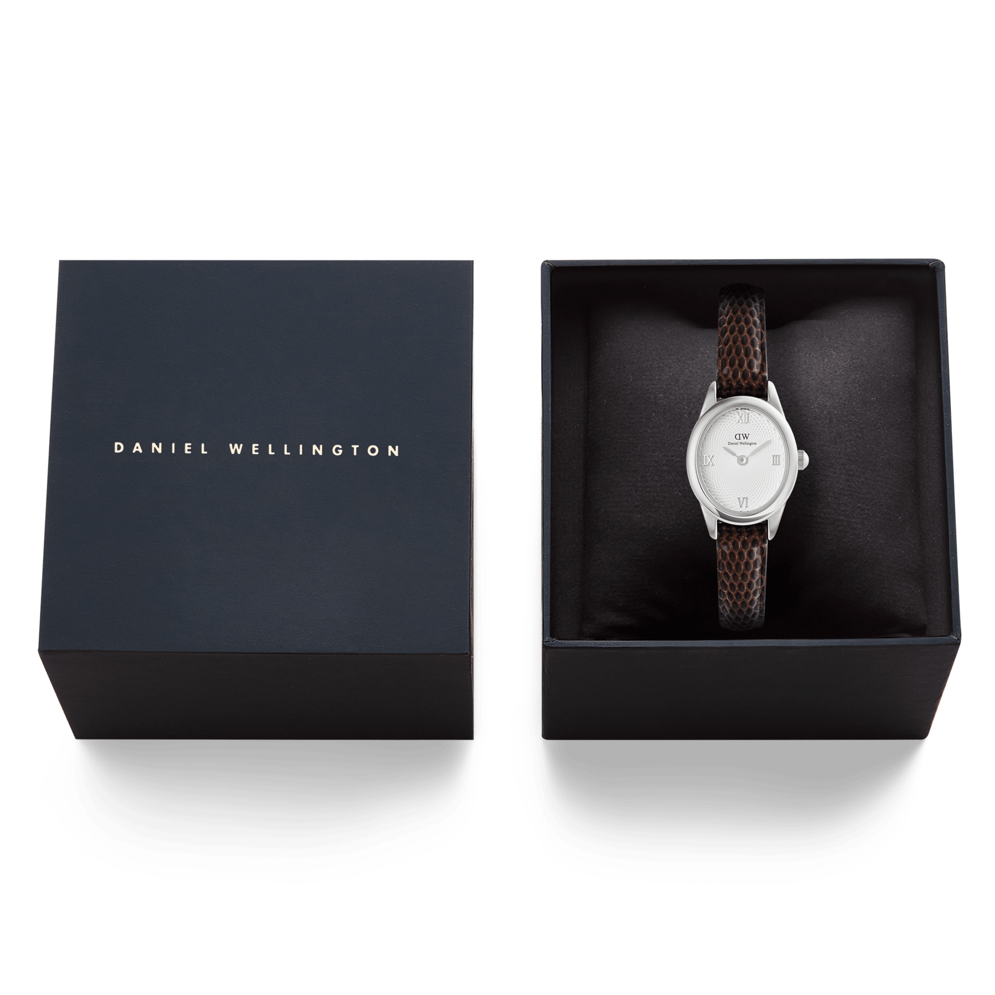 Daniel Wellington Ophelia Mini Dark Brown Lizard White Guilloché Silver