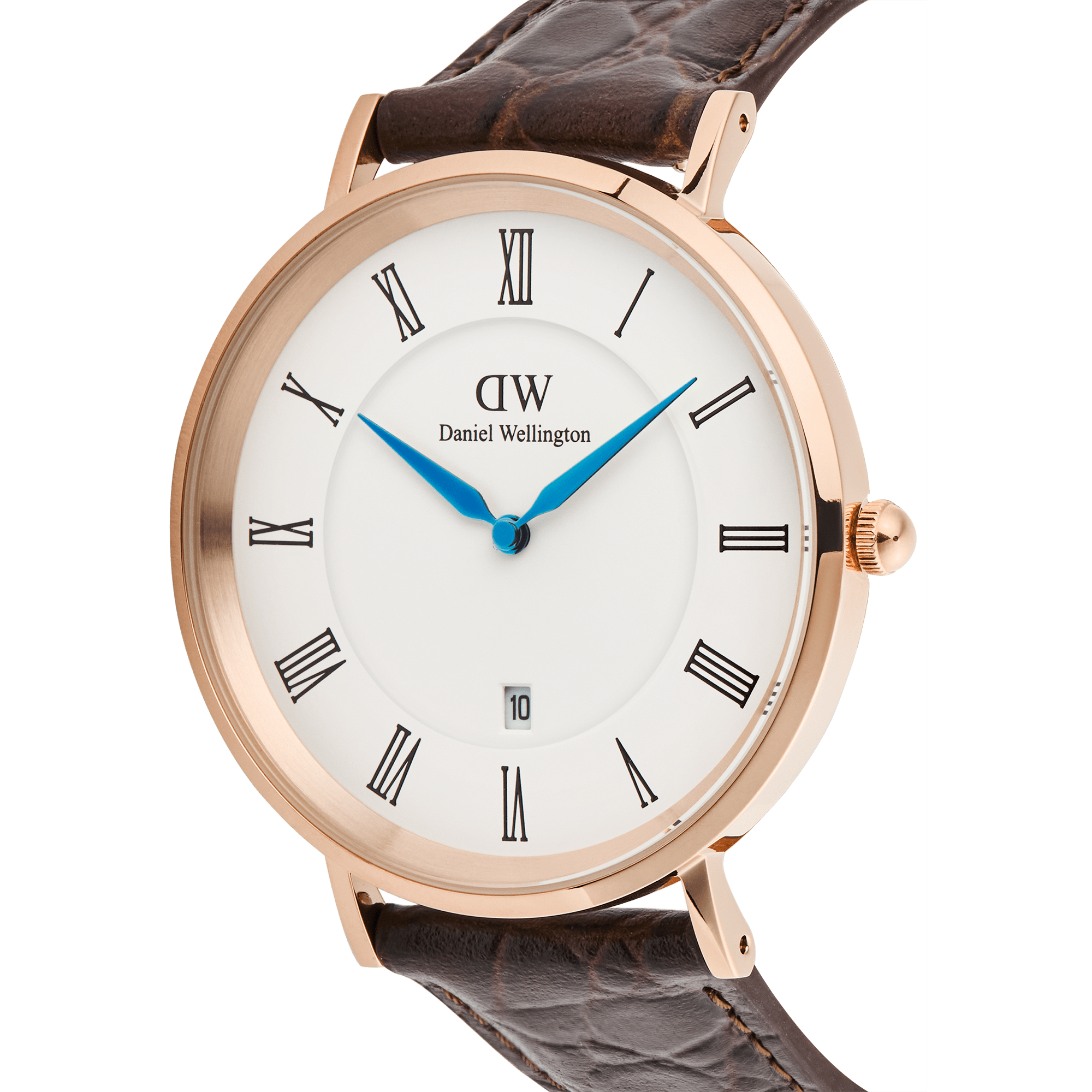 Daniel Wellington Classic Roman Numerals Date Dark Brown Croc Belly Rose Gold