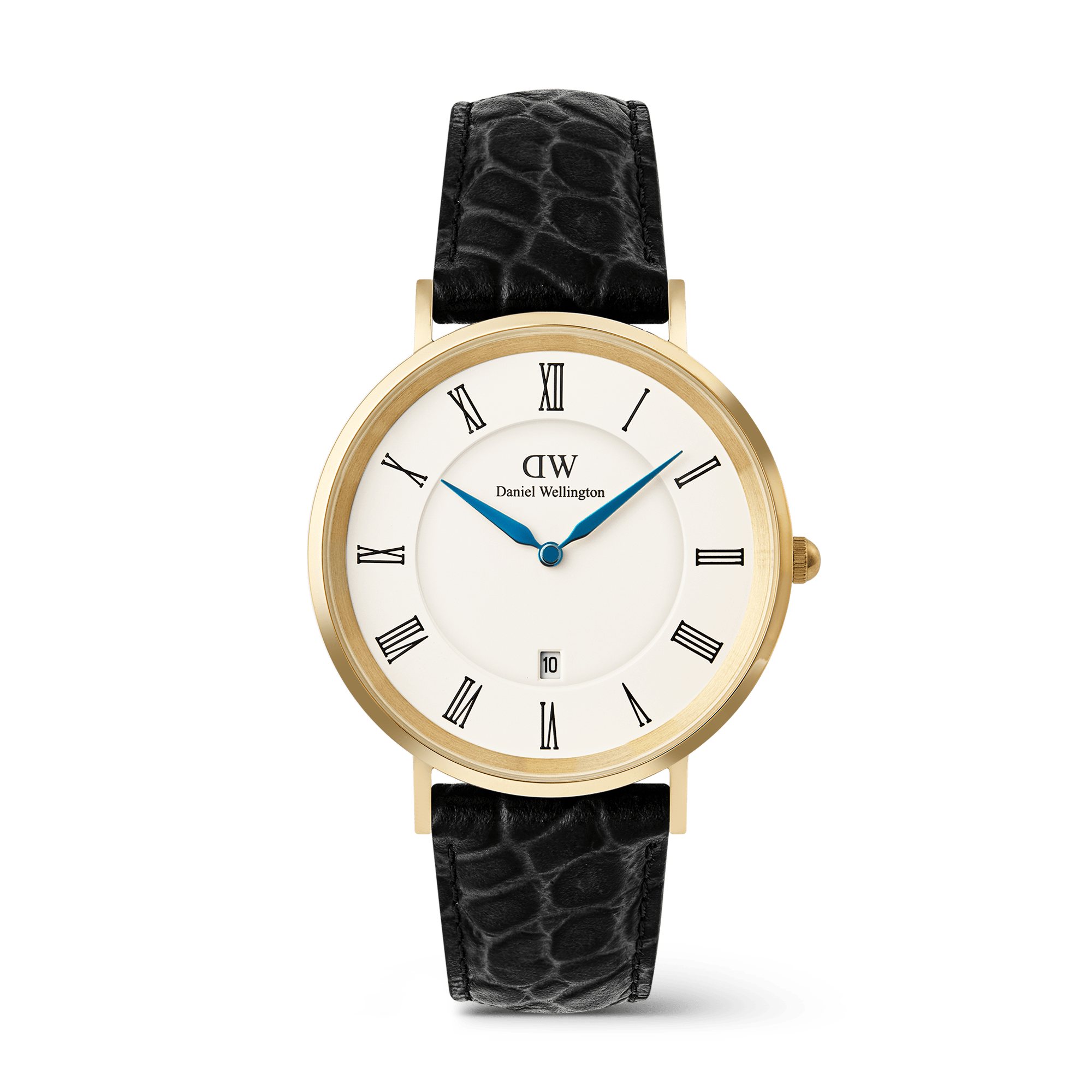Daniel Wellington Classic Roman Numerals Date Black Croc Belly Gold