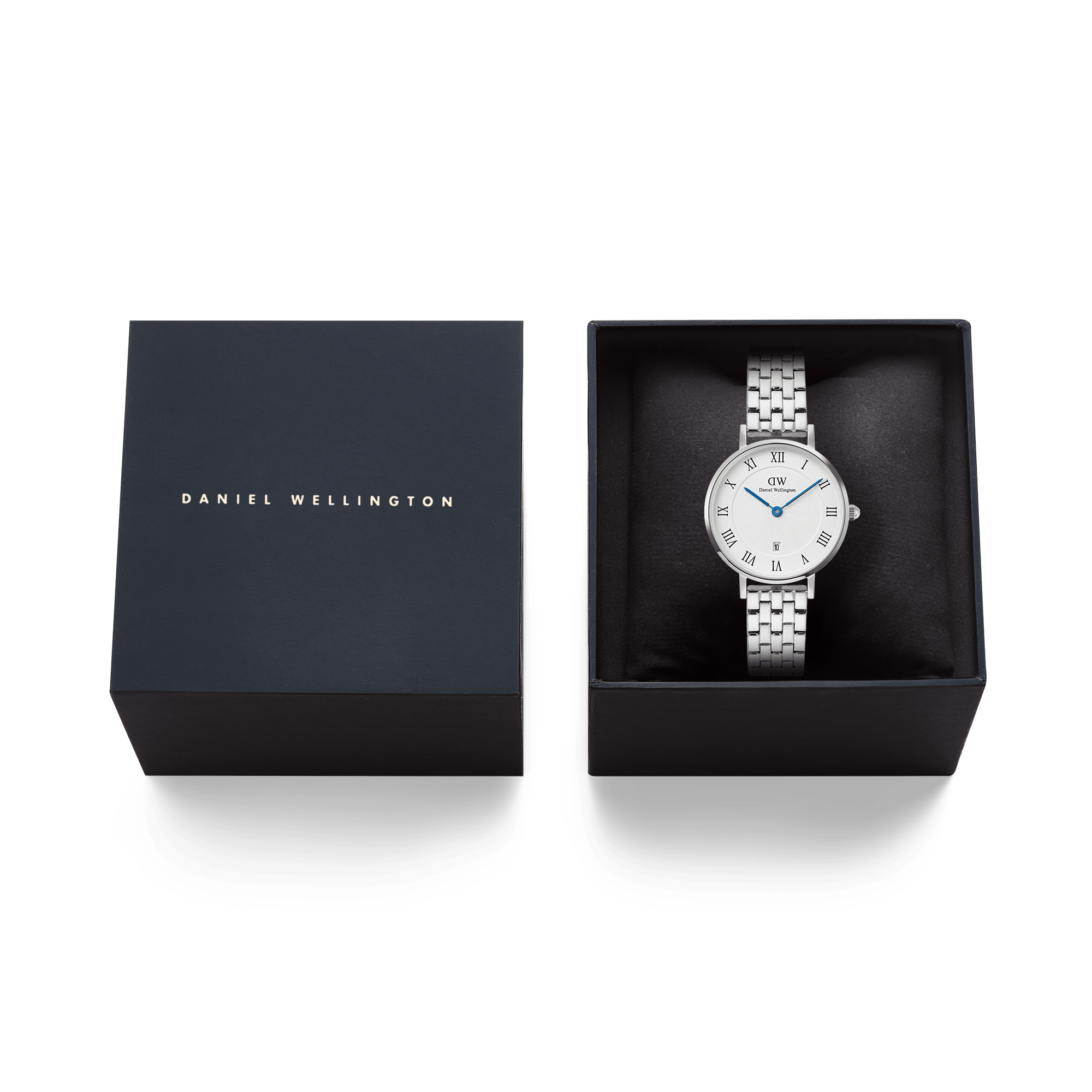 Daniel Wellington Petite Roman Numerals Date 5-link Silver