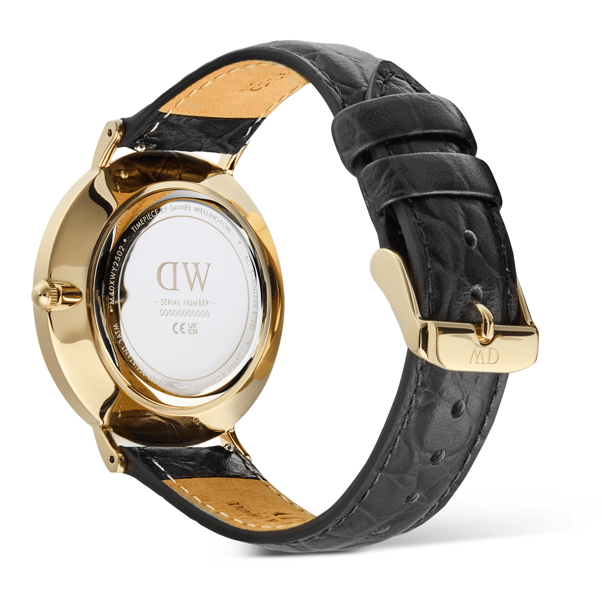 Daniel Wellington Classic Roman Numerals Date Black Croc Belly Gold