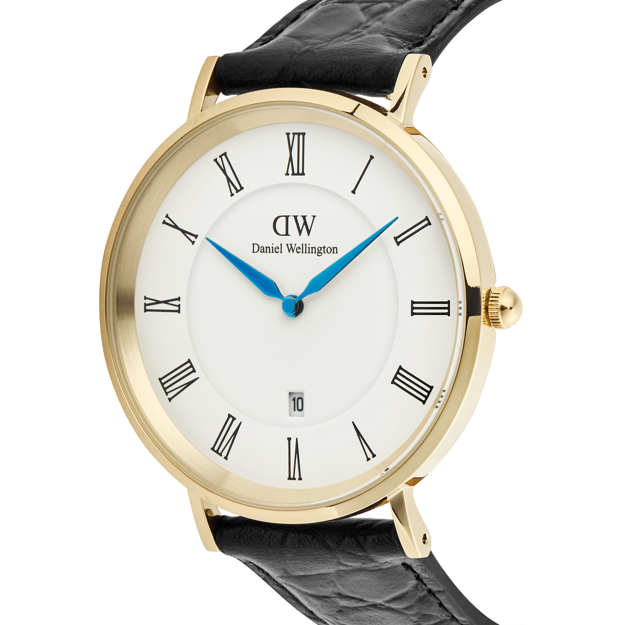 Daniel Wellington Classic Roman Numerals Date Black Croc Belly Gold