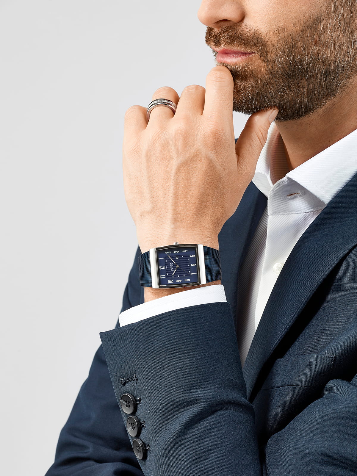 Bering Men's Slim Solar Rectangular Blue Watch