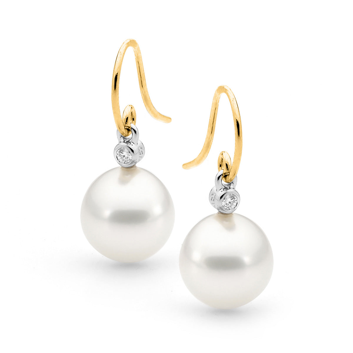 18ct Yellow Gold Diamond & Pearl Drop Earrings