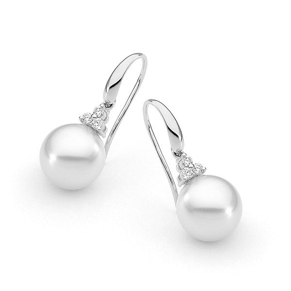 18ct White Gold  Diamond & Pearl Drop Earrings
