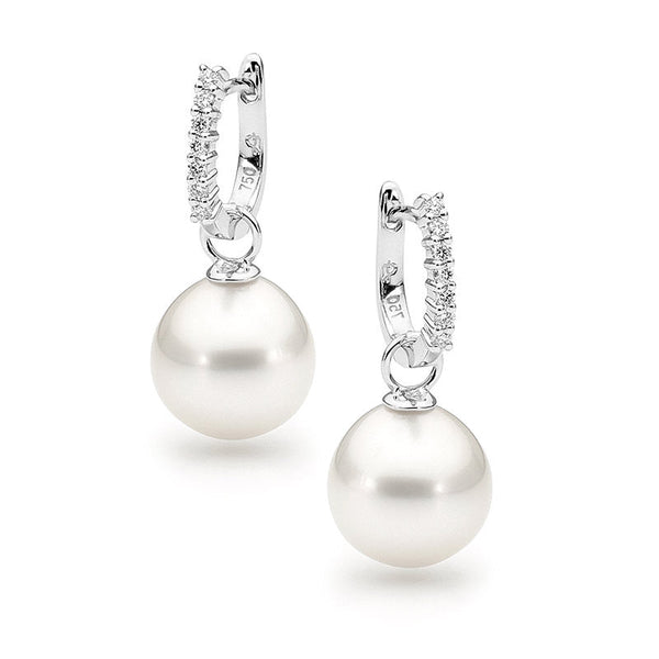 18ct White Gold Diamond & Pearl Huggie Earrings