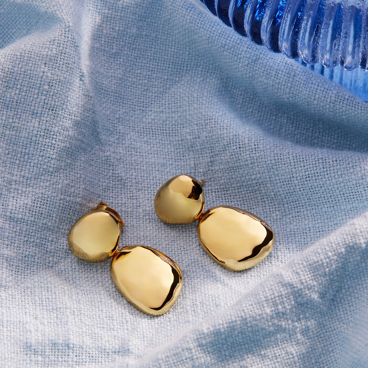 NAJO Double Pebblet Yellow Gold Stud Earrings