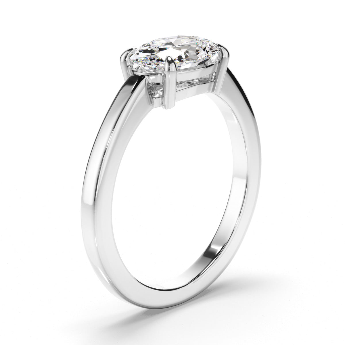 Oval Cut Diamond Solitaire East West Set Engagement Ring