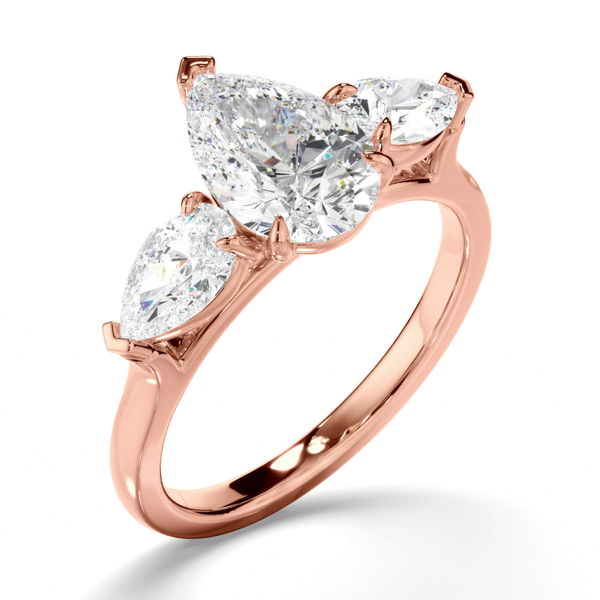 Pear Cut Diamond Trilogy Engagement Ring with Pear Sides