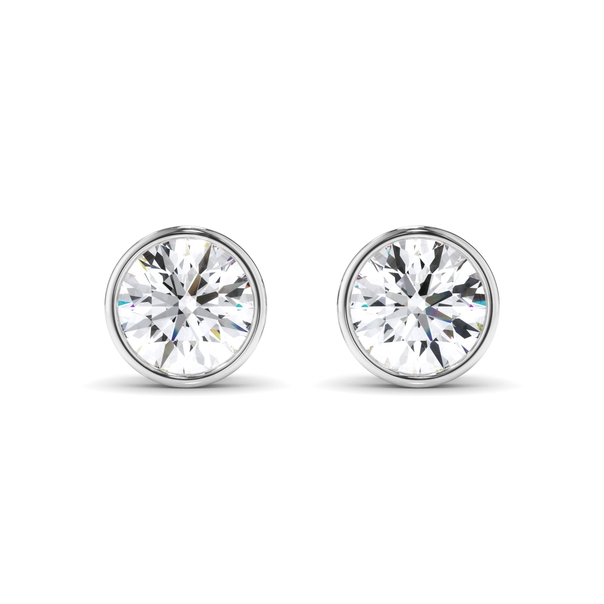 Round Brilliant Cut Diamond Bezel Set Stud Earrings