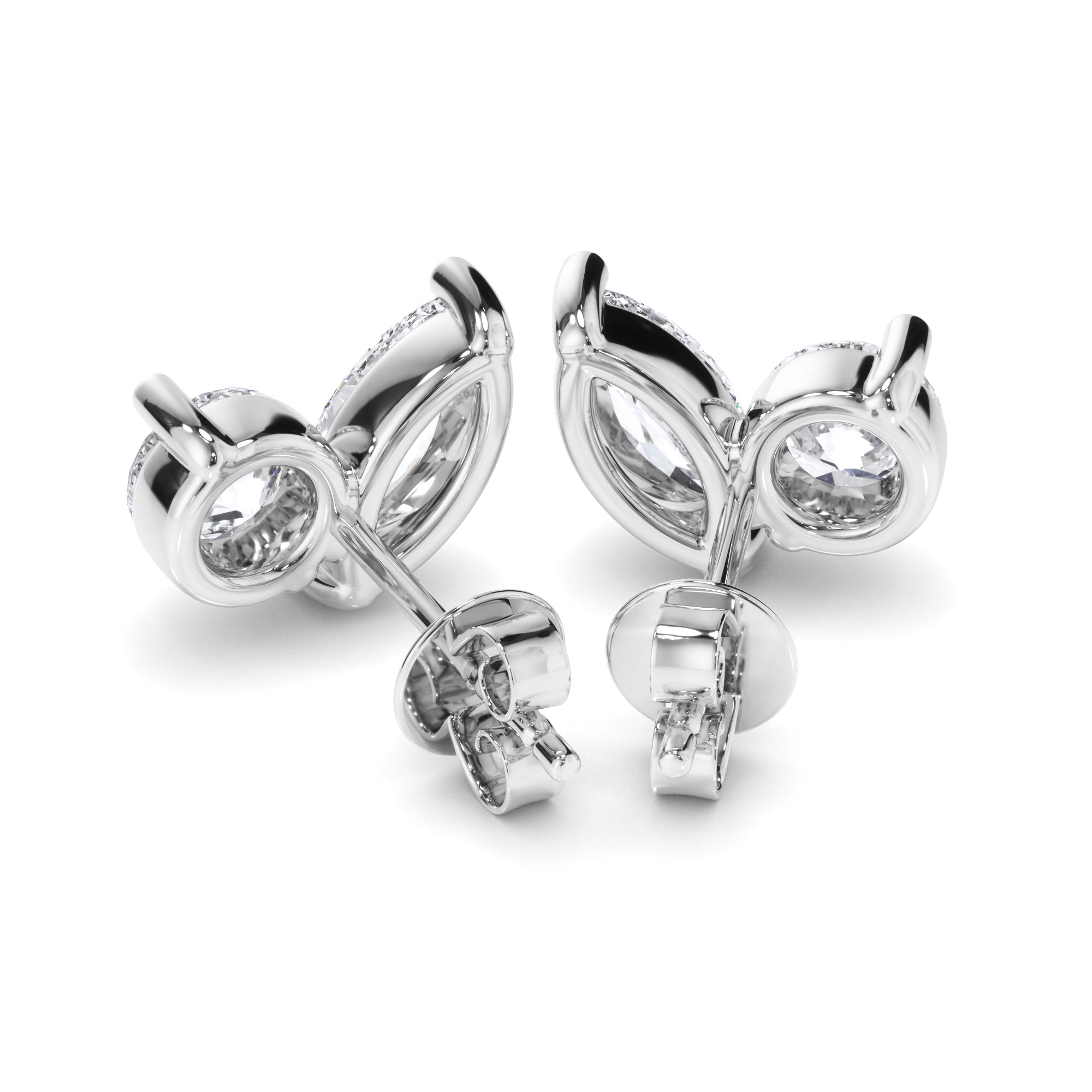 Pear & Round Brilliant Cut Diamond Toi et Moi Stud Earrings