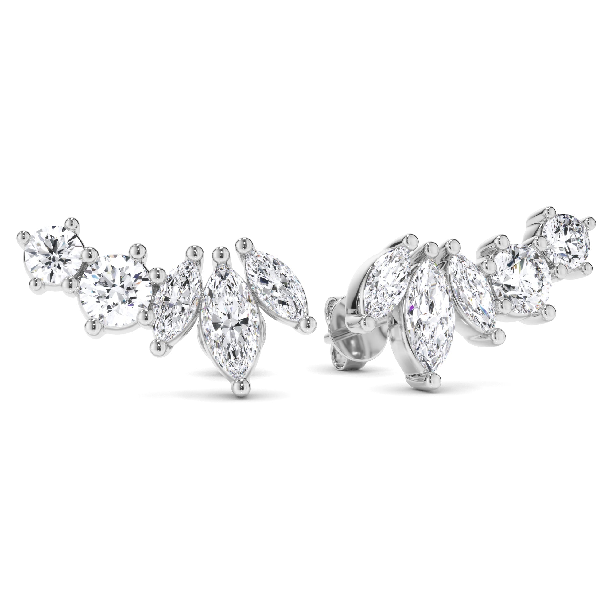 Marquise & Round Brilliant Cut 5-Stone Stud Earrings