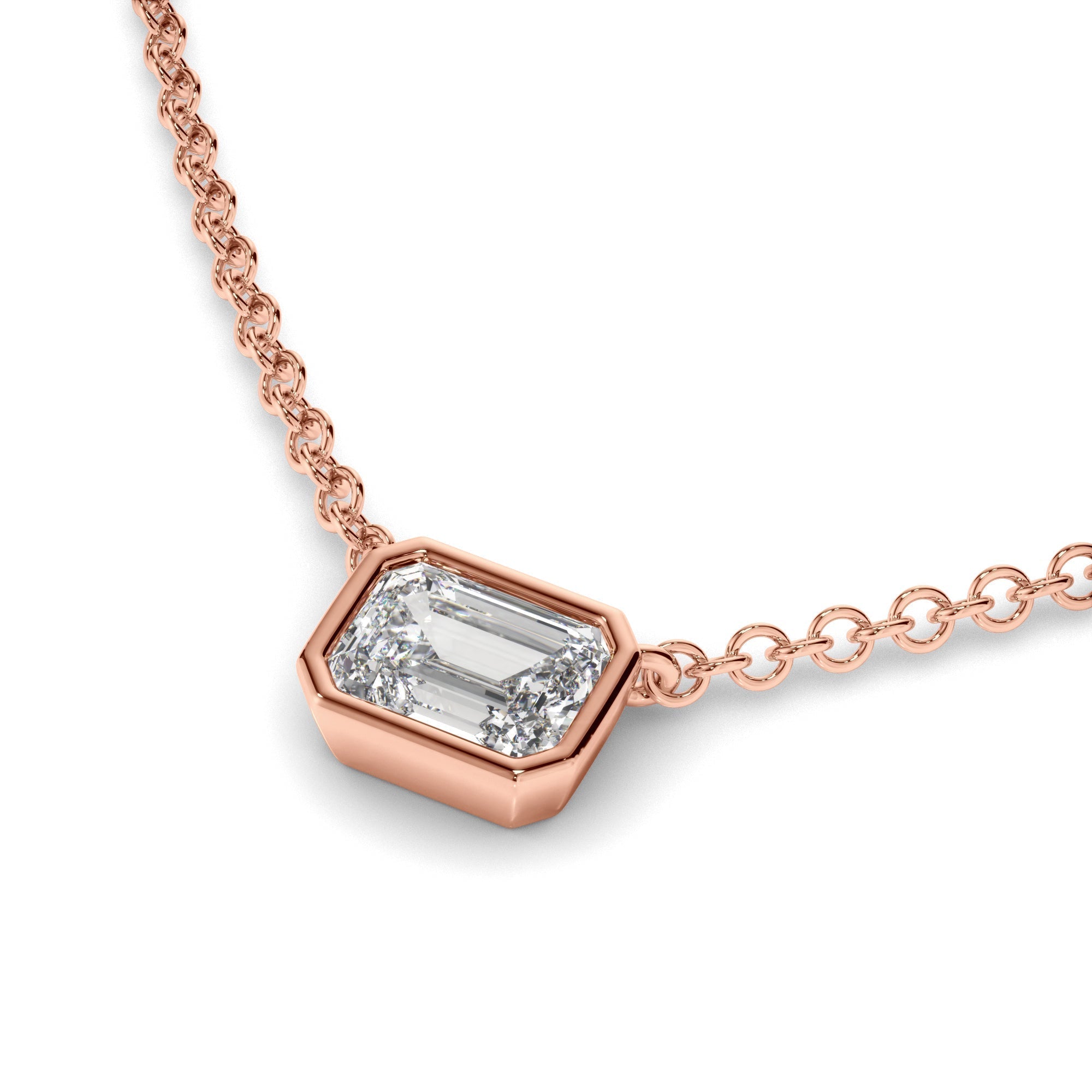 Emerald Cut Diamond Bezel Set Necklet