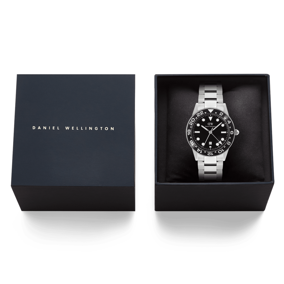 Daniel Wellington Iconic GMT Link Black Ceramic Bezel Silver