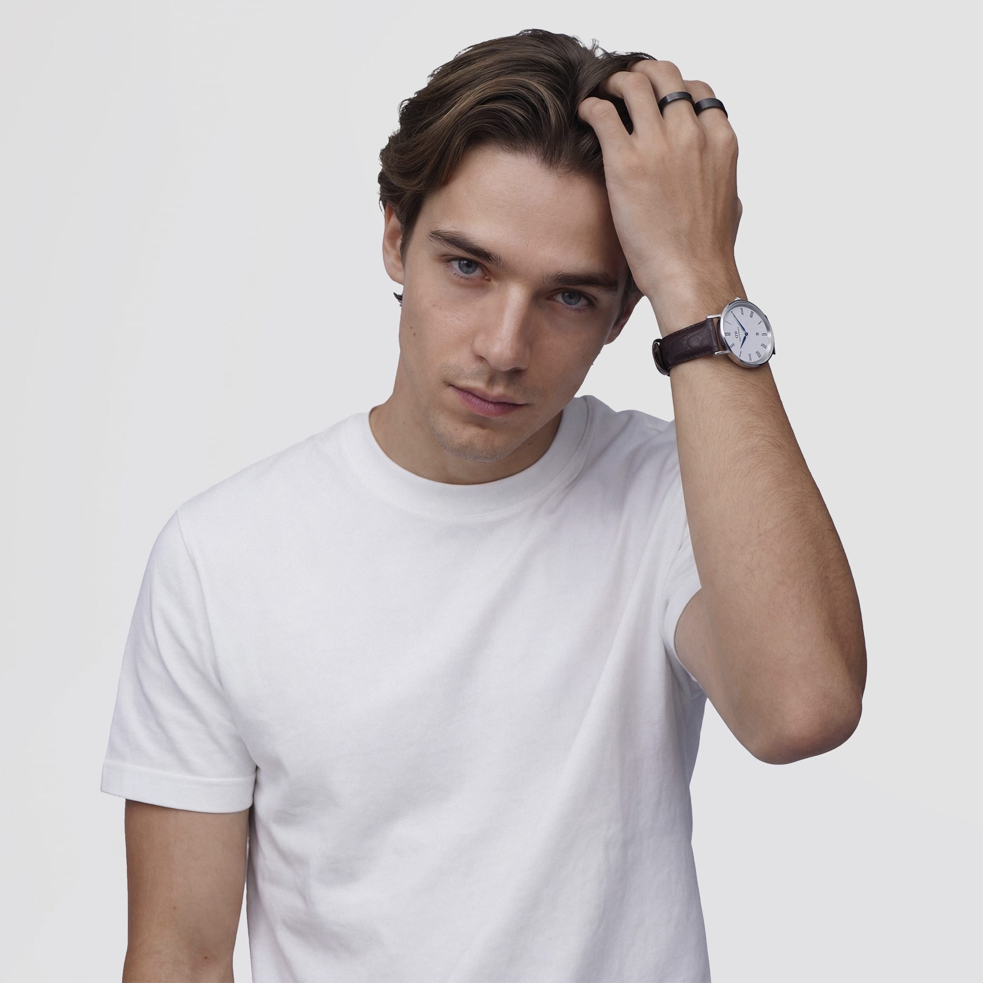 Daniel Wellington Classic Roman Numerals Date Dark Brown Croc Belly Silver