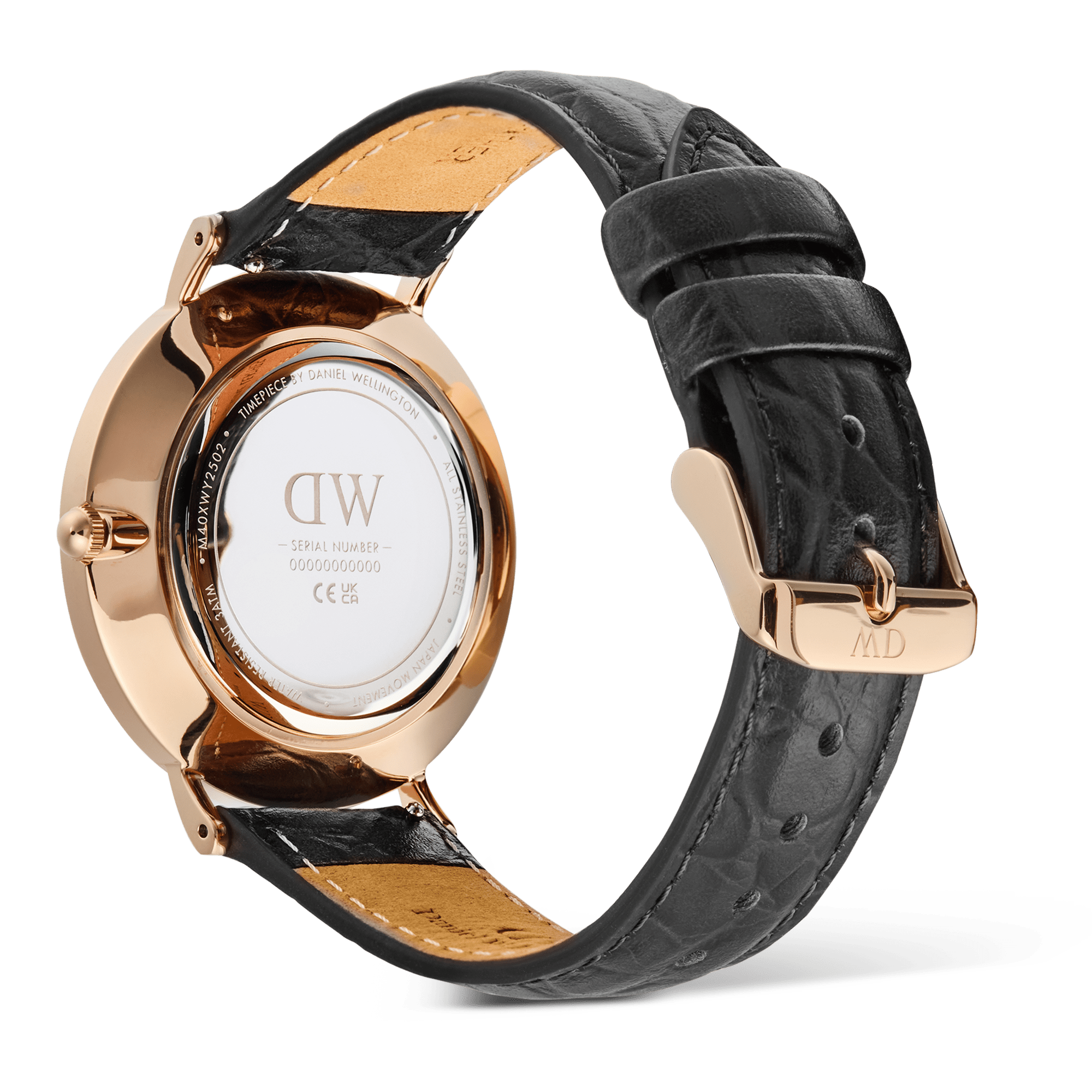 Daniel Wellington Classic Roman Numerals Date Black Croc Belly Rose Gold