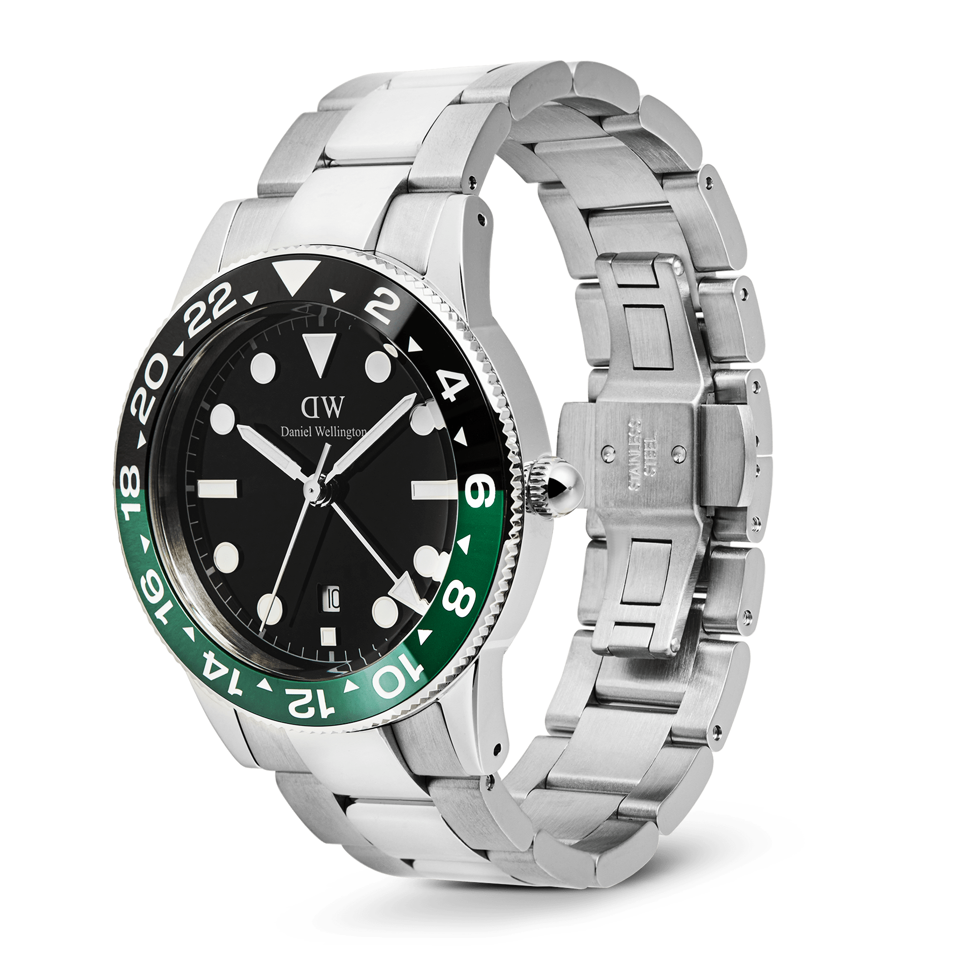 Daniel Wellington Iconic GMT Link Black Green Ceramic Bezel Silver