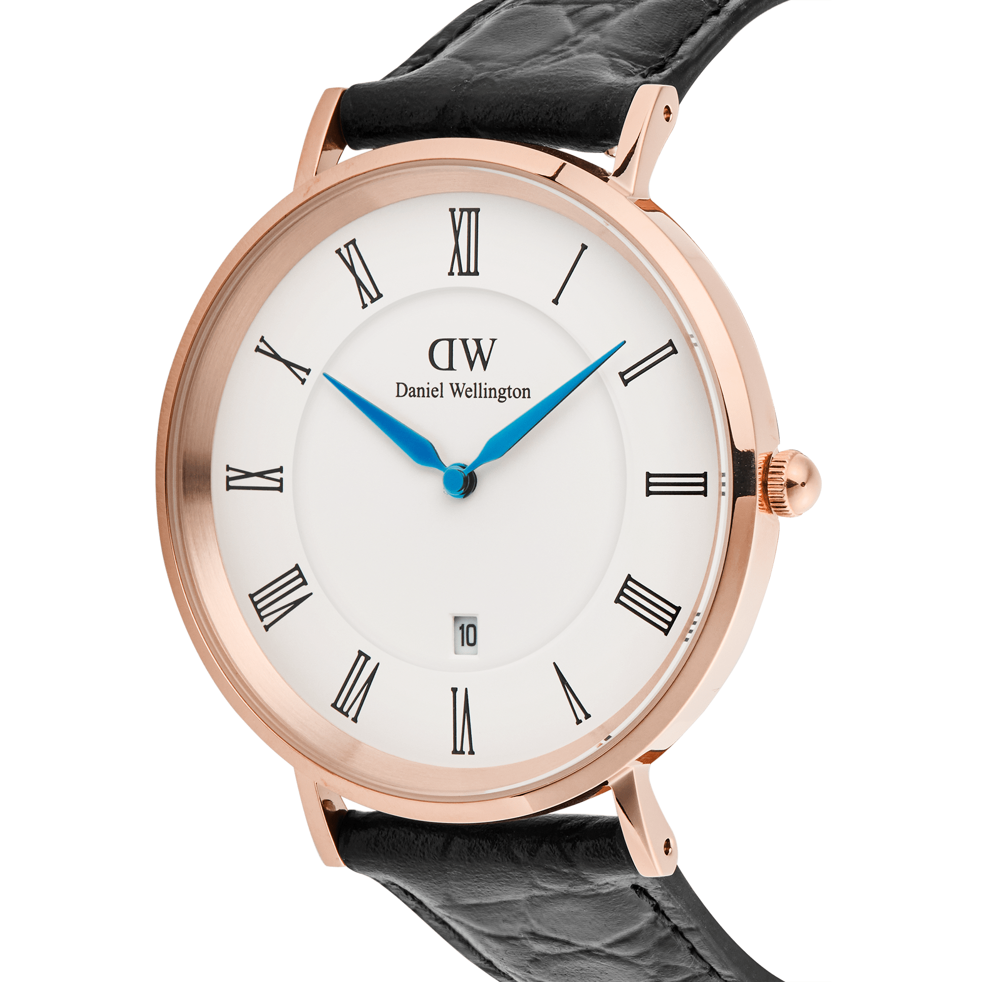 Daniel Wellington Classic Roman Numerals Date Black Croc Belly Rose Gold