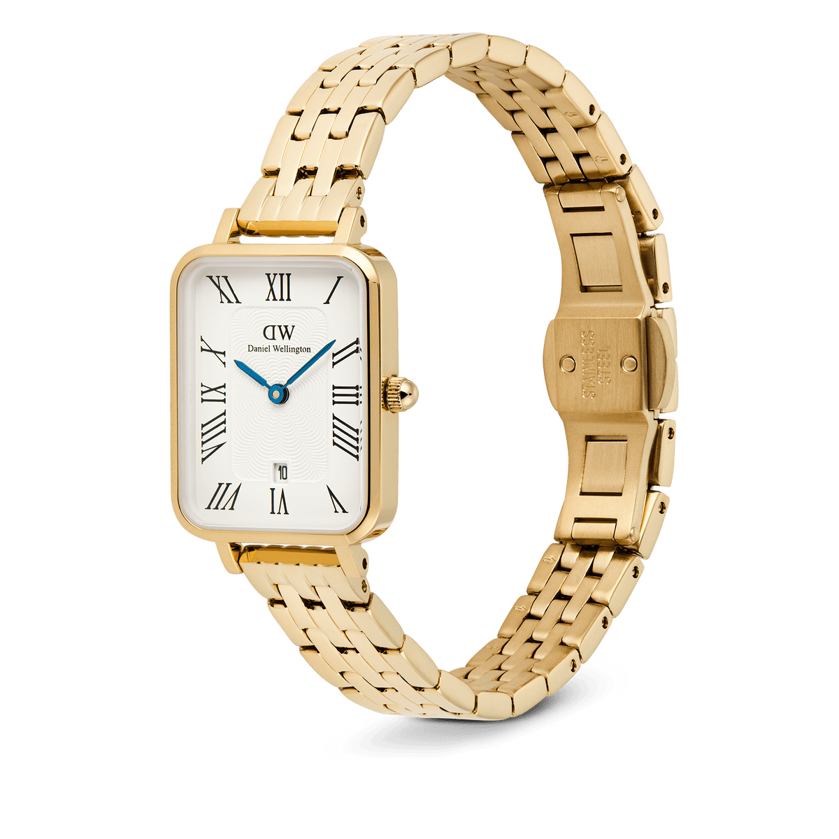 Daniel Wellington Quadro  Roman Numerals Date 5-link Gold