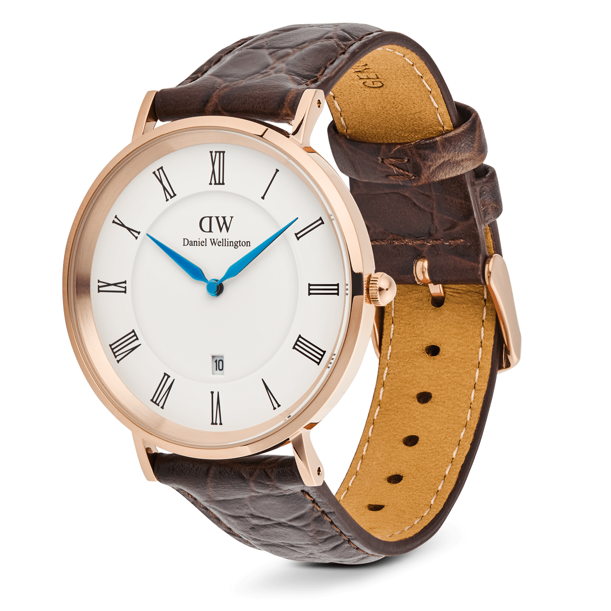 Daniel Wellington Classic Roman Numerals Date Dark Brown Croc Belly Rose Gold