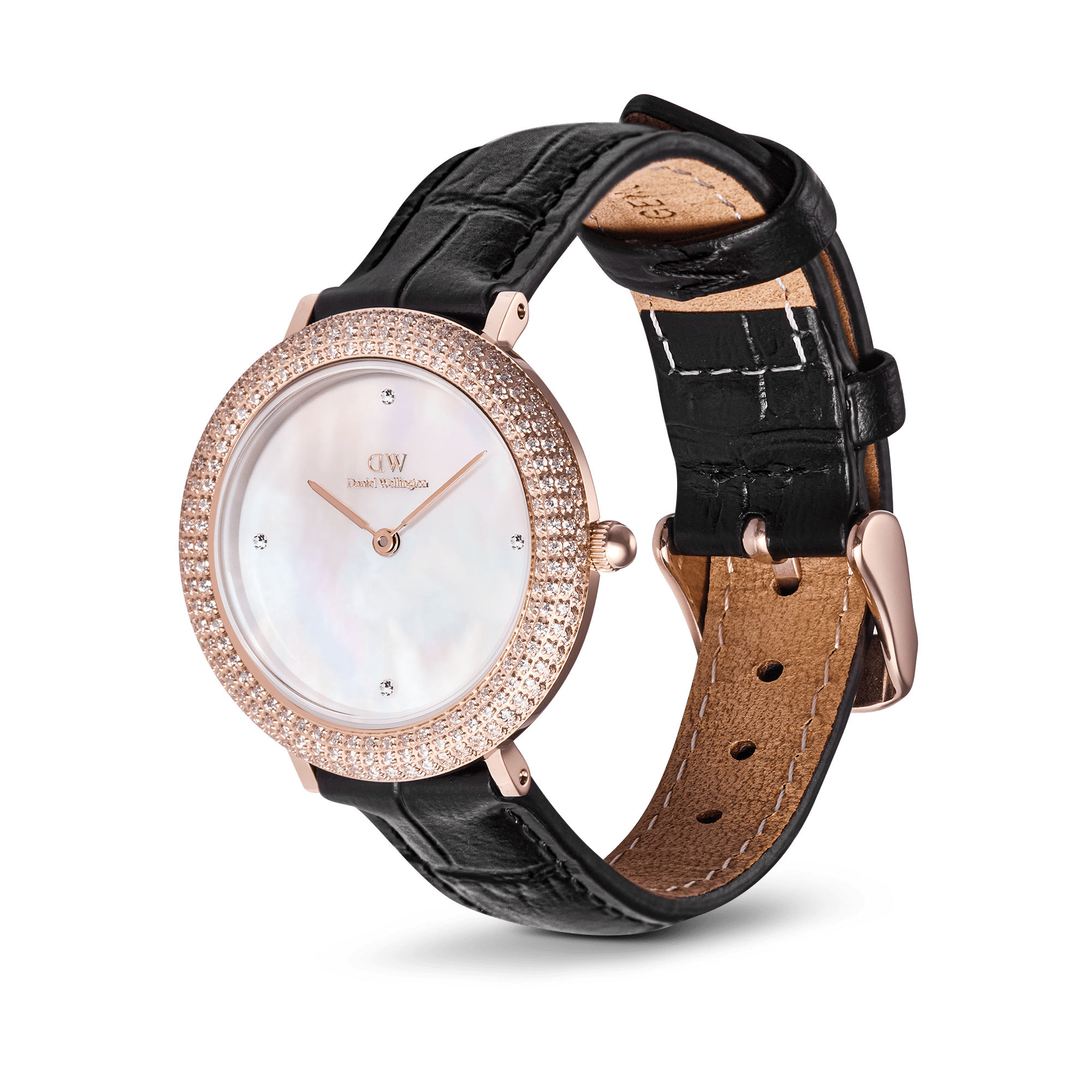 Daniel Wellington Crystalline Bezel Black Croc Rose Gold Watch