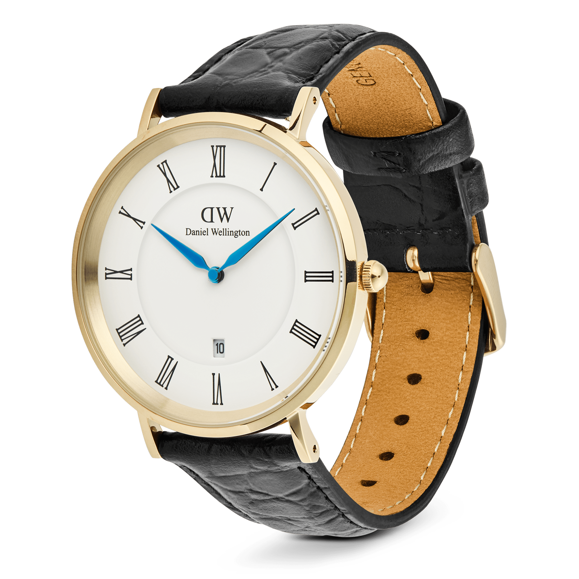 Daniel Wellington Classic Roman Numerals Date Black Croc Belly Gold