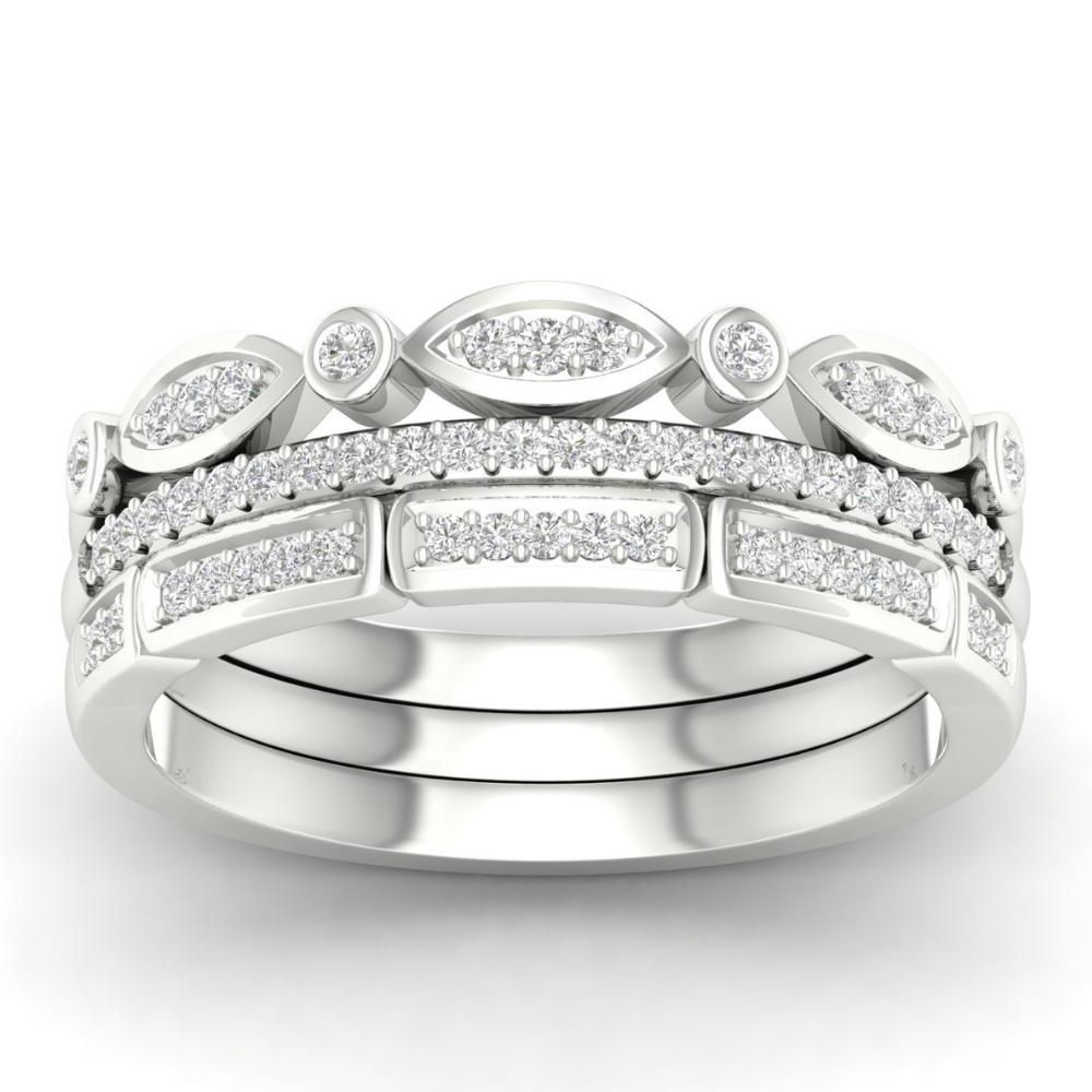 Vintage Inspired 3 Stack Diamond Rings 9ct White Gold