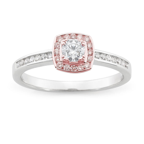PINK CAVIAR 0.42ct Pink Diamond Halo Engagement Ring in 9ct White & Rose Gold