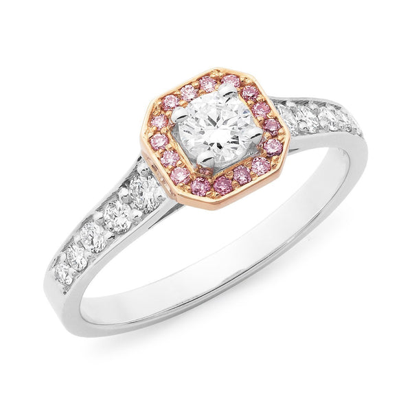 PINK CAVIAR 0.35ct White Round Brilliant & Pink Diamond Engagement Ring in 18ct White Gold