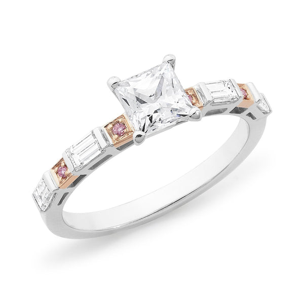 PINK CAVIAR 1.12ct White Princess Cut & Pink Engagement Diamond Ring in 18ct White Gold