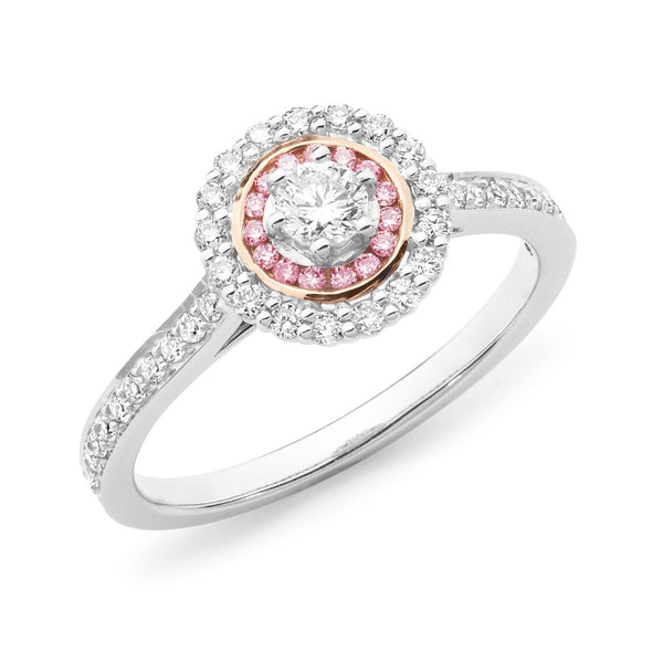 PINK CAVIAR 0.50ct Pink Diamond Round Brilliant Cut Halo Engagement Ring in 18ct White Gold