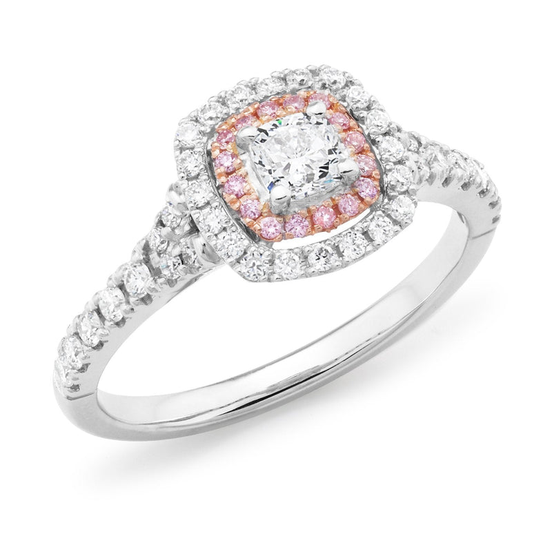 PINK CAVIAR 0.79ct White Round Brilliant Cut & Pink Diamond Halo Ring in 18ct White Gold
