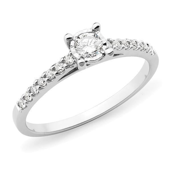 0.29ct Round Brilliant Cut Diamond Illusion Claw Set Engagement Ring in 9ct White Gold
